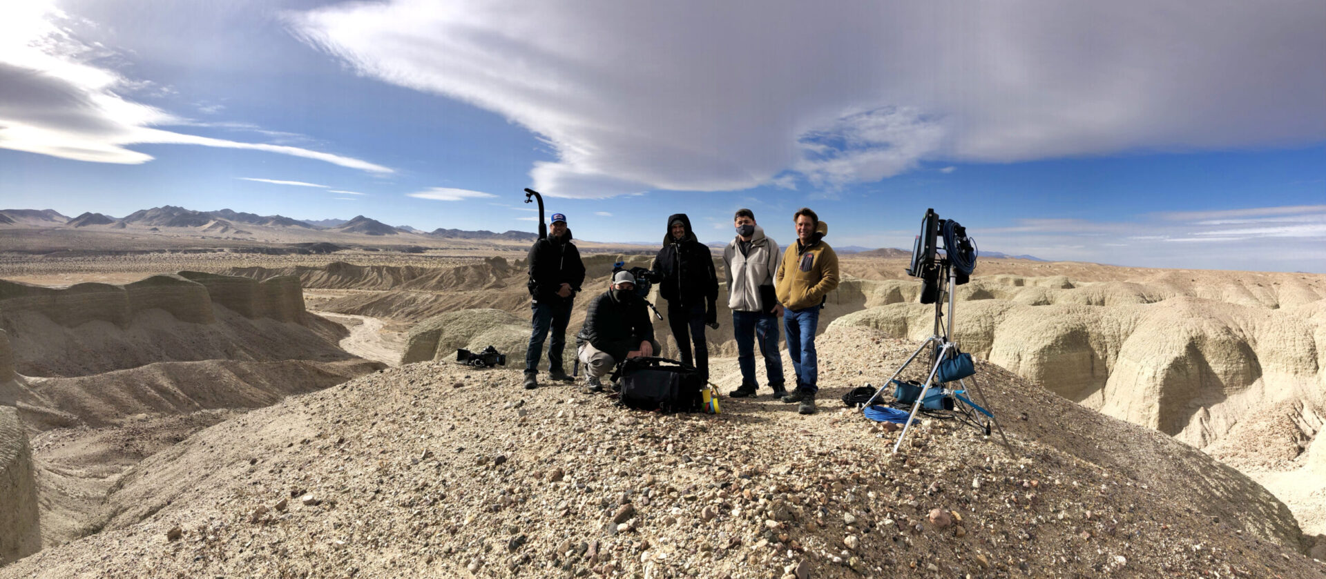 Camera crew in the desert.