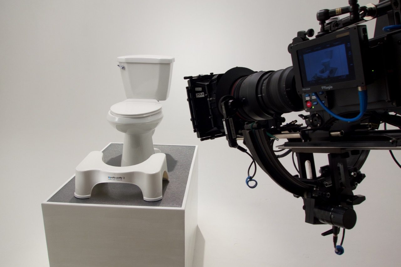 camera on jib filming toilet